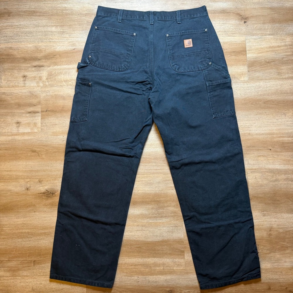 Vintage Carhartt B01 Pants Mens 34x31 Faded Black Double Knee Canvas Dungaree - Picture 3 of 12